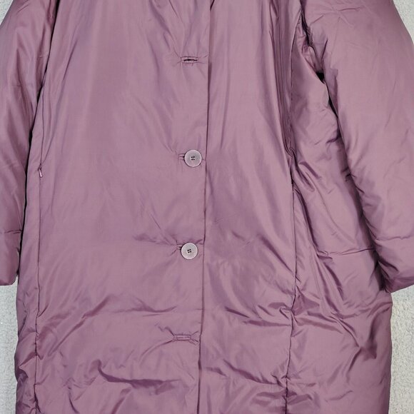 Eileen Fisher Coat Womens Large Maroon Down Parka Hooded Winter Oversized Preppy - Picture 4 of 15